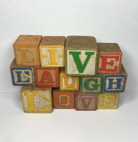 Antique   " LIVE LAUGH LOVE "    Vintage WOOD Toys Blocks  Decor / Home  * SEE * - Afbeelding 1 van 9