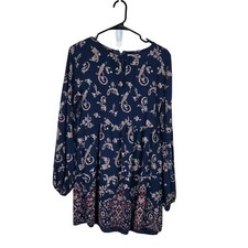 Abercrombie & Fitch Shift Dress Womens Small Blue Paisley Back Zip Long Sleeve