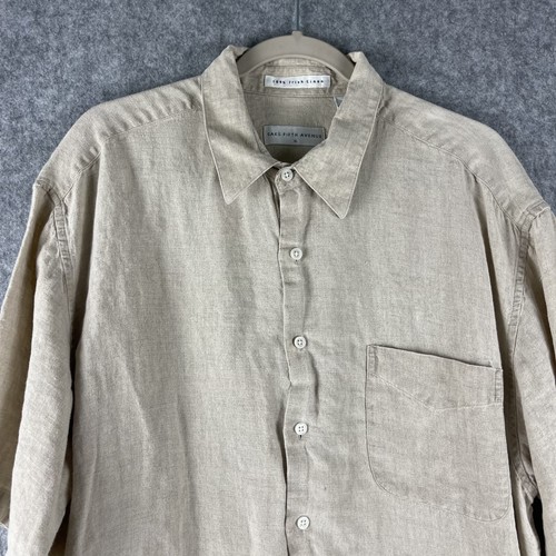 Vintage Saks Fifth Avenue Irish Linen Shirt Mens XL Beige Button Up Short Sleeve - Picture 2 of 15