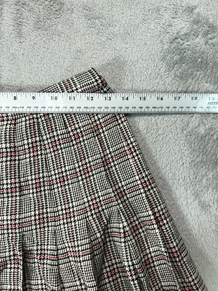 Mujer Faldas 8 Vintage Mezcla Seda GILMOR Negro Pata de Gallo Plisado Línea A Midi Foto 3 de 4