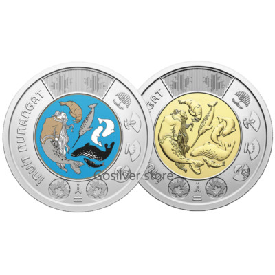   Canada $2 Dollars Toonie Coin, Inuit Nunangat, Color + No color, 2024