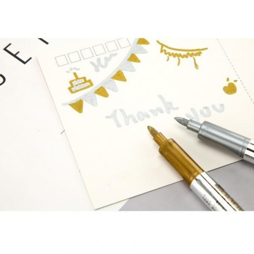 Lots 2 Seal Coloring Pen Stamp Marker Decoration Gold+Silver - Picture 3 of 7