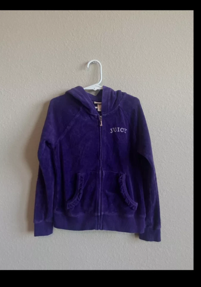 Juicy Couture Niños Cremallera Terciopelo Púrpura Chaqueta Talla 7�� Foto 2 de 3