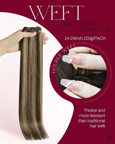 Moresoo Human Hair Weft Extensions 24" P4/27 Dark Brown Blonde 100g - New Boxed - Picture 3 of 9