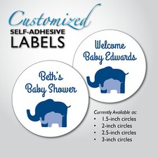 Navy Blue Elephant Circle Stickers-Boy Baby Shower Welcome Favor Bag Box Labels