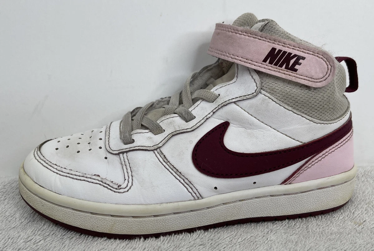 Nike Girls 13C Court Borough Mid Top Sneakers Pink White Burgundy Red Good Shape