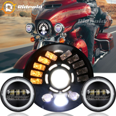 DOT 7'' LED Headlight Turn Signal +Fog Passing Light For Harley Davidson Heritage