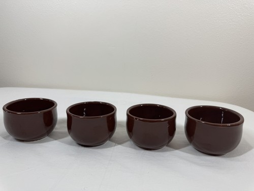 Vtg 1950's West Bend Brown Pottery Bean Pot w/4 Brown Ovenware Ramekins - Picture 12 of 24