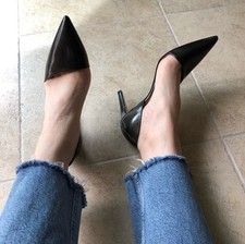 Giorgio Armani Heel Pumps Size 6 Gunmetal Pointed Toe Made In Italy