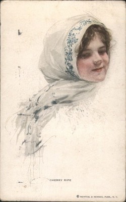 Harrison Fisher Woman Headscarf, Cherry Ripe 1912 San Francisco Original Vintage
