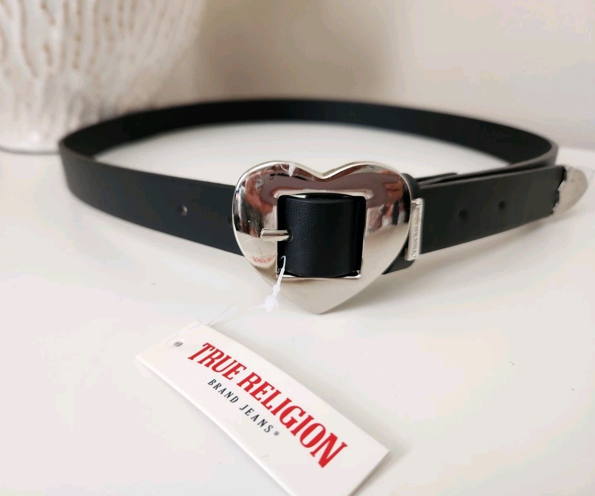 True Religion Silver Heart Buckle Belt Womens Faux Leather  display picture 2