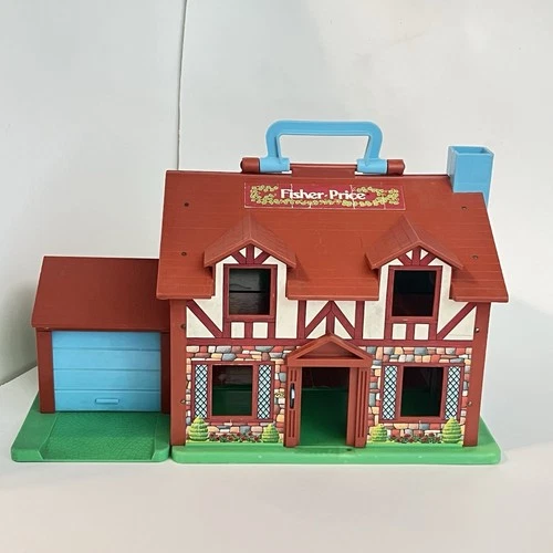 Vintage 1986 Fisher Price Play Little People Brown Tudor Doll House Cottage Read