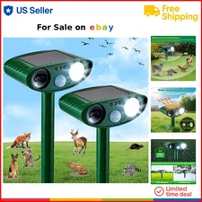 Outdoor Solar Animal Repeller 2 Pack Ultrasonic Strobe Light Deterrent