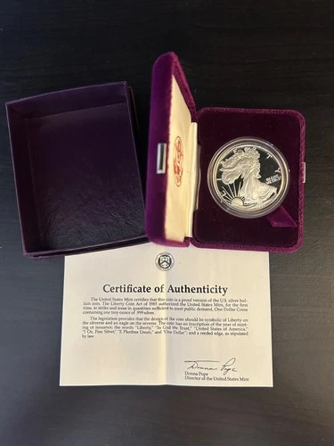 1987 US Proof Silver Eagle - 1 oz .999 Fine Silver Coin BOX & COA