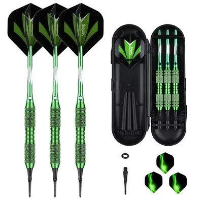 SANFENG Soft Tip Darts Set – 20g Brass Barrels, Plastic Tips, Green Aluminum Shafts, ...