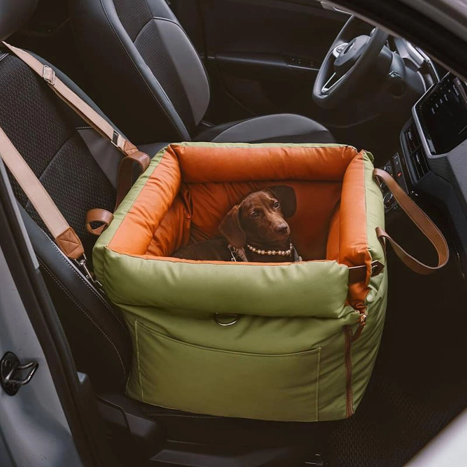 Car Pet Bed Dog Car Seat Dog with Harness Detachable Washable Pet Travel Bed