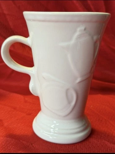 Fiestaware Embossed Latte Mug White Pedestal Dancing Figure Homer Laughlin