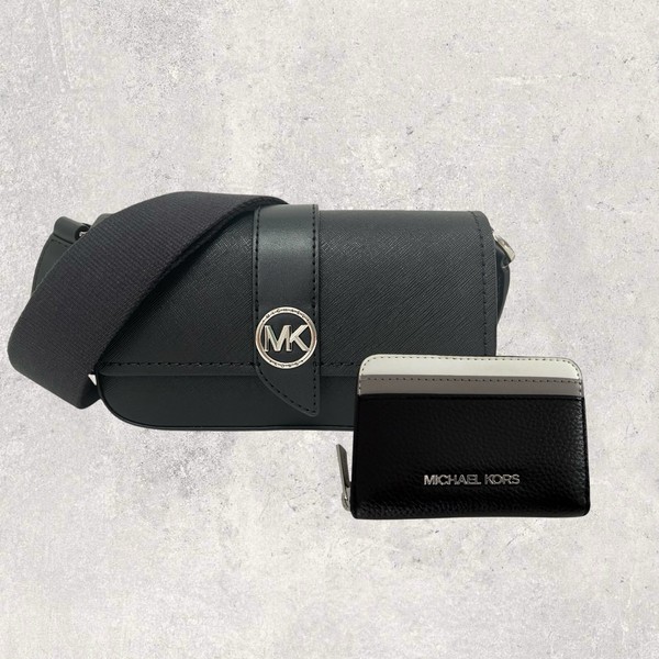Michael Kors Mk Tasche Portemonnaie Jet Set Travel Greenwich Schwarz Leder Neu-image