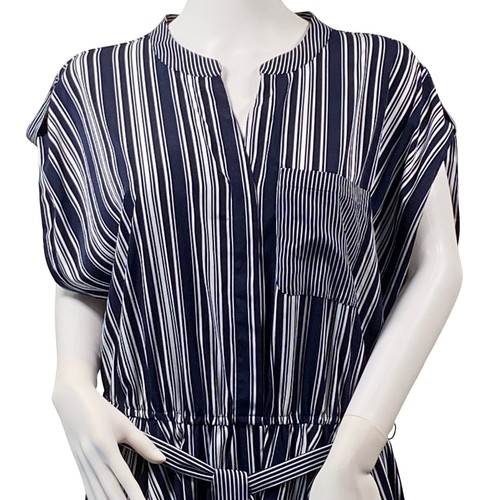 Charter Club Dress Womens Size 16W Navy Blue Roll Tab Sleeve Pockets Striped - Picture 2 of 5