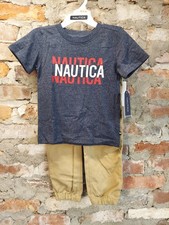 Nautica Boys T Shirt Jogger Pants Set 2T Navy Blue Khaki NWT Graphic Logo