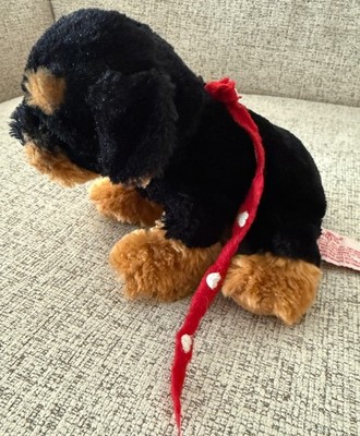 Russ Berrie Black Brown Plush ROTTWEILER Puppy Dog Red Leash