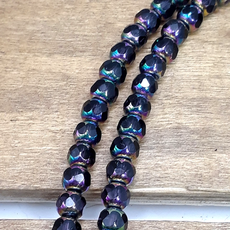 Carved Dark Moon Face AB Crystal Beaded Sterling Silver Pendant Necklace 26" - Image 3 of 4