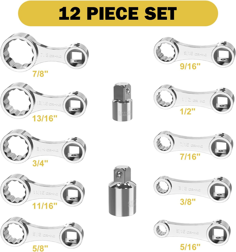 Torque Adapter Set, 12 Pcs SAE 12 Point Torque Adapter Extension Set, 3 ...