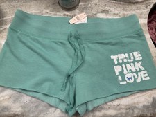 NWT VINTAGE Y2K VS PINK DOG BUTT LOGO CUT OFF SWEATPANTS GREEN SHORTS SZ S