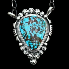 18" Kingman Spiderweb Turquoise Necklace Sterling silver Navajo Daniel Benally