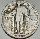 1927-S Standing Liberty Silver Quarter. Scarce VG+ VERY GOOD/FINE Grade Key Date