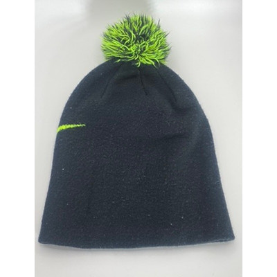 NIKE Youth Black/Neon Green Swoosh Logo Pom-Pom Knit Beanie  display picture 3