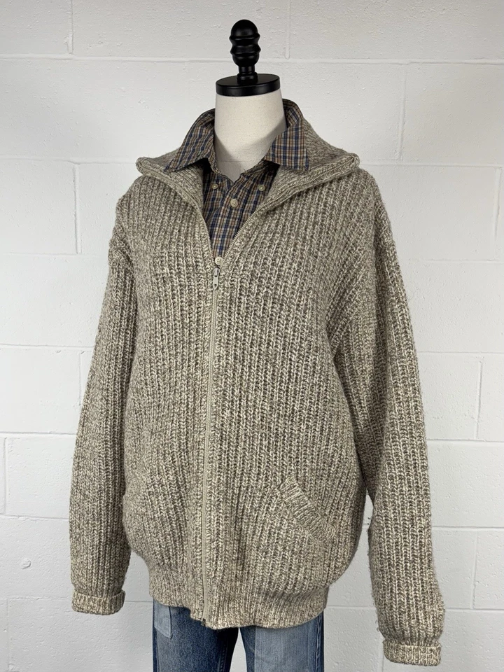 Vintage 80s L.L.Bean Ragg Wool Full Zip Cardigan Sweater USA Trad Coastal XL - Image 3 of 4