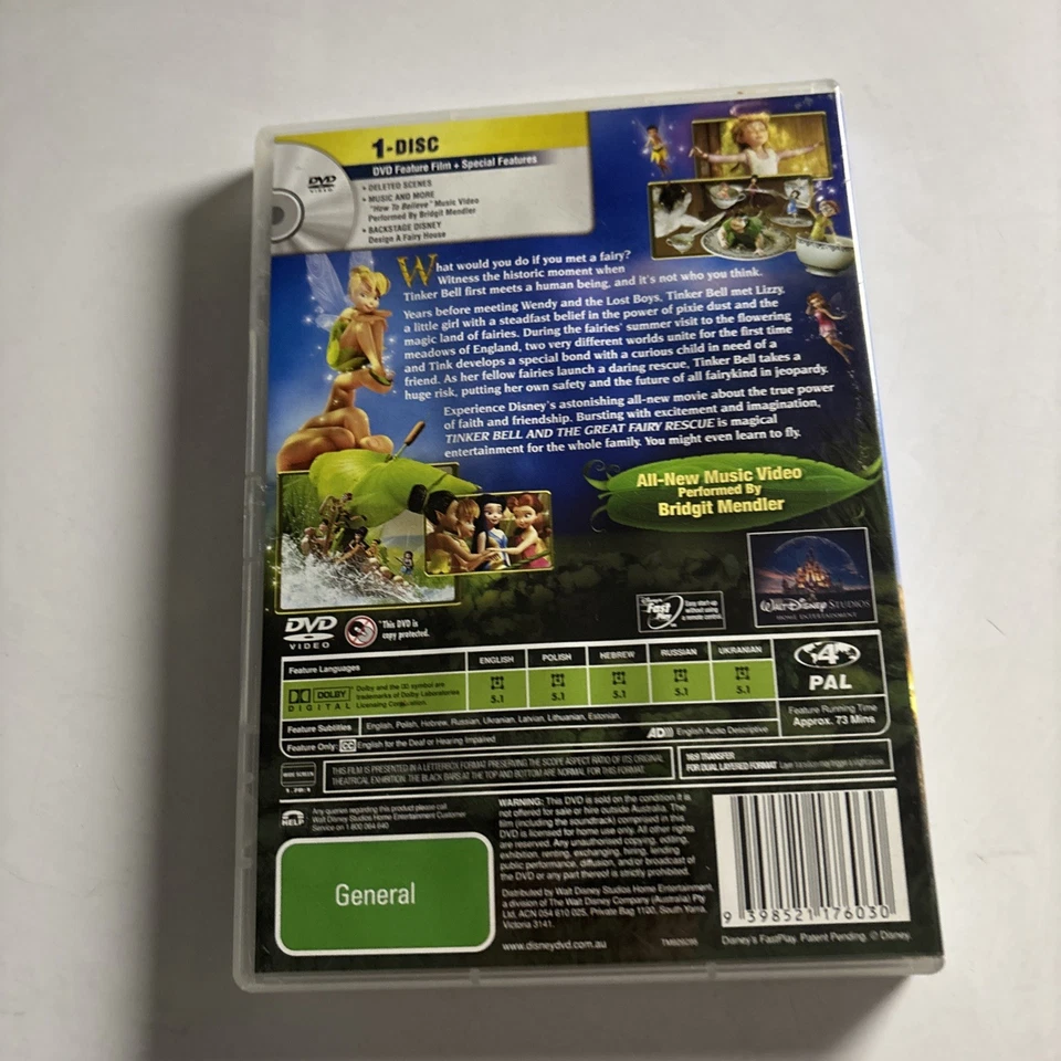 Tinker Bell And The Great Fairy Rescue (DVD, 2010) Disney Region 4 - image 2 of 3