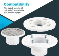 EZ-FLO 2 Inch x 3 PVC Low Profile Floor Shower Drain, Stainless Steel Grid,