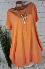 NEU ITALY SOMMER STRAND LUFTIGES KLEID TUNIKA GESTREIFT + KETTE ORANGE 40-44
