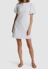 $138 Free People Women White Puff Sleeve Eyelet Back Cut-Out Mini Dress Size M