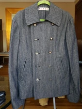 MARNI Denim Canvas Pea Coat, Sz 46, Bone Buttons, New without Tags, Italy