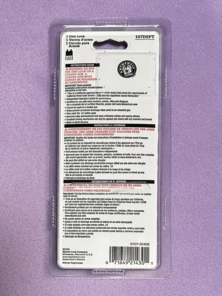 NEW - Master Lock 107DSPT Gun Lock Cable Lock - Image 2 of 3