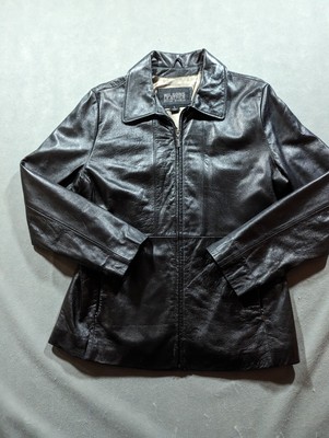 Wilsons Leather Jacket Womens Large Black Pelle Studio Bomber Coat City Casual