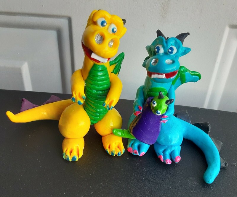 Dragon Family Figures Tiny Polymer Clay Handmade Pappa Mamma and baby OOAK