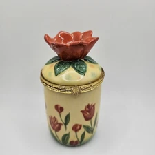 Bombay Co. Porcelain Tulip Trinket /Candle Box Yellow Greene Orange Spring