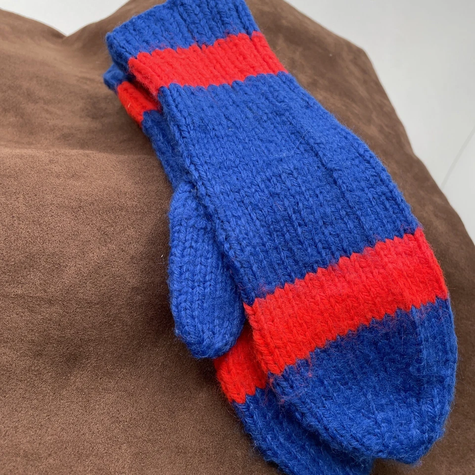 Abuela Hechos a Mano Mitones Tejidos Niño Azul Marino Lana Guantes de Invierno 8"x3" Años 50 Foto 3 de 3