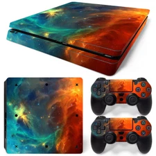 For PS4 Slim Console & 2 Controllers Cosmic Space Vinyl Skin Wrap Decal 