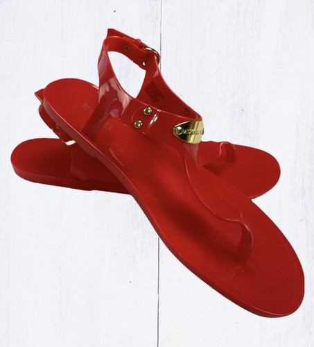 Michael Kors MK Plate Jelly Toe Post Sandals Coral Reef Red Orange 7M NEW - Picture 4 of 6