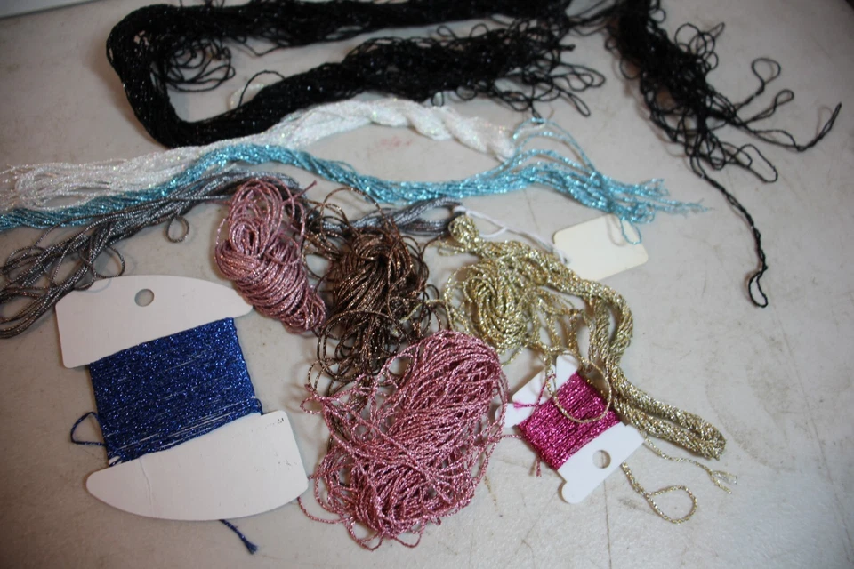 Metallic Braid needlepoint Thread lot 10 colors pinks, blue, black, white, gold - Image 3 of 4