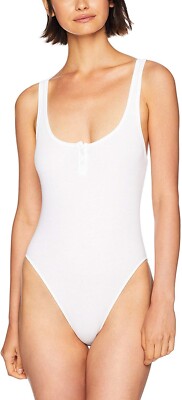 Felina 171633 Womens Stretch Rib Racerback Bodysuit Solid White Size Small