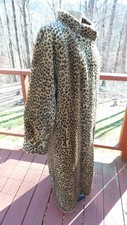 Vintage Leopard Print Faux Fur Long Trench Coat size -12- Large