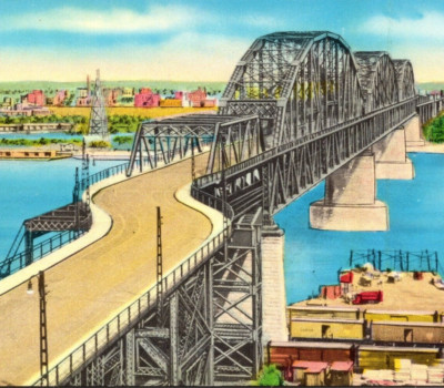 McArthur Bridge St Louis Missouri TWO MILES LONG! Vintage Postcard 8807