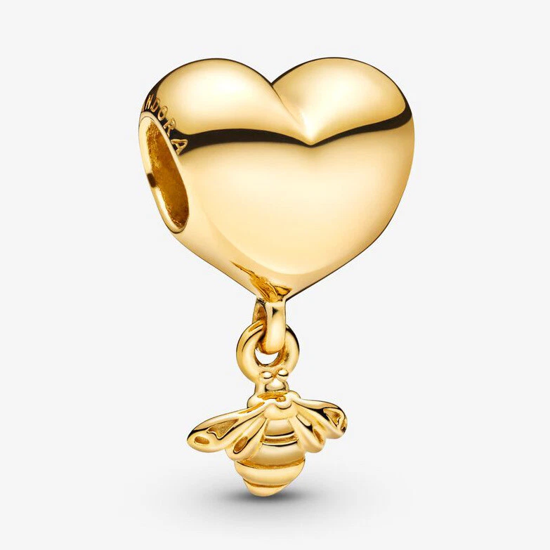 NEW PANDORA Shine gold Heart And Bee Dangle Charm Pendant 767022
