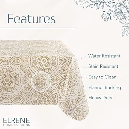 Home Fashions Savannah Boho Paisley Water- and Stain 60"x102" Rectangle Taupe - Image 4 of 4